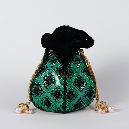 Image of THE TAN CLAN Pushp Zardozi Embroidered Mini Lotus Potli Bag - Handcrafted Silk Pouch with Intricate Zardozi & Lotus Design for Weddings, Bridal Accessories, and Special Occasions