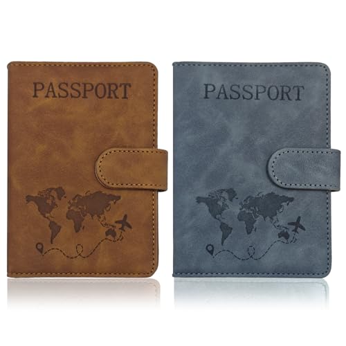 2 Pack RFID Blocking Passport Holder for Travel Essentials Premium Passport Wallet Cover for Women,Men,Passport Holder for Travel