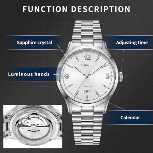 Image of TOPHILL Men Watches Automatic Mechanical Watches - Dive, GMT, Chronograph & Dress Styles | 316L Stainless Steel, Sapphire Crystal, Ceramic Bezel | 5ATM-300M Waterproof with Super Luminous | Classic Business & Sport Casual