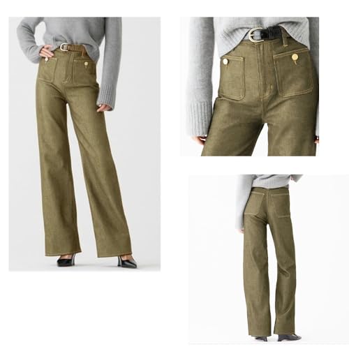 Tummy Control High Waisted Wide Leg Jeans for Women - Sailor Style Stretchy Denim Pants, Straight Fit4