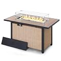 Nuu Garden 43" Propane Fire Pit, CSA-Listed Outdoor Fire Pit Table, 50000 BTU Gas FirePit with Lid, Glass Wind Guard, Glass Beads, 2-in-1 Rectangular FirePit for Outside Backyard Patio, Light Brown