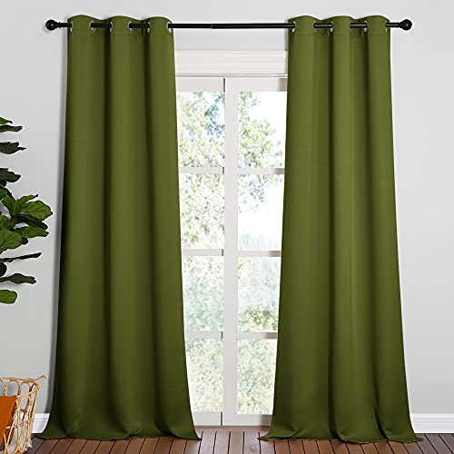 Image of NICETOWN Patio Glass Door Christmas Panels, Blackout Curtains for Bedroom /Living Room, Privacy Panel Drapes for Dining Room and Guest Room (Olive Green, 42 inches Wide x 90 inches Long, 1 Pair)