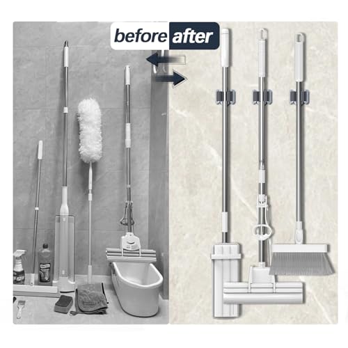 3-H 4 Pack Mop and Broom Holder Big Size Hanging 1 KG Extra,Broom Holder Wall Mount for Hanging and Organizing Shove Rake Yard Tools in Shed Kitchen Laundry Room Bathroom Garden(black
