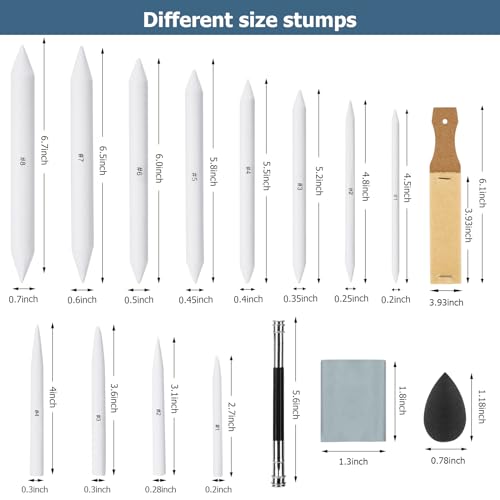 image for AGPTEK 48 PCS Sketch Drawing Tools, 20 Blending Stumps Set and 2 Sandp