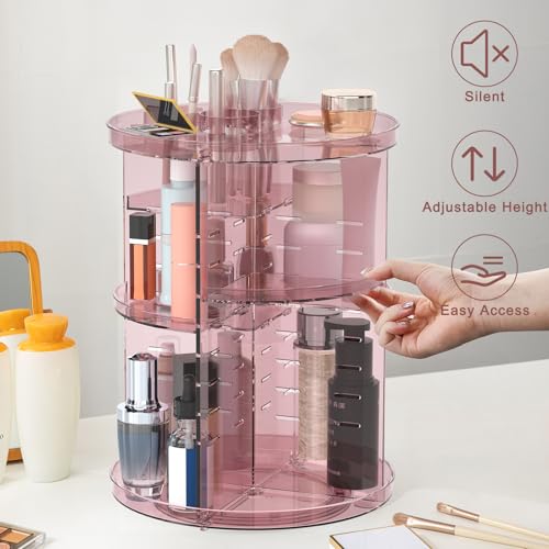Image of Jiavarry Rotating Makeup Organizer, DIY 8 Adjustable Layers 360 Spinning Skincare Organizers, Makeup Storage Carousel Tower with Brush Holder & Perfume Trays, Cosmetic Display