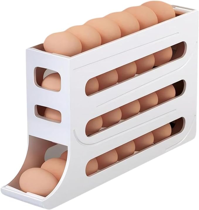 Four-Layer Egg Storage Rack, 4 Tiers Egg Holder for Fridge, Can Store 30 Eggs, Home Four-Layer Egg Holder, Egg Holder for Fridge, Suitable for Kitchen, Cabinets (White)