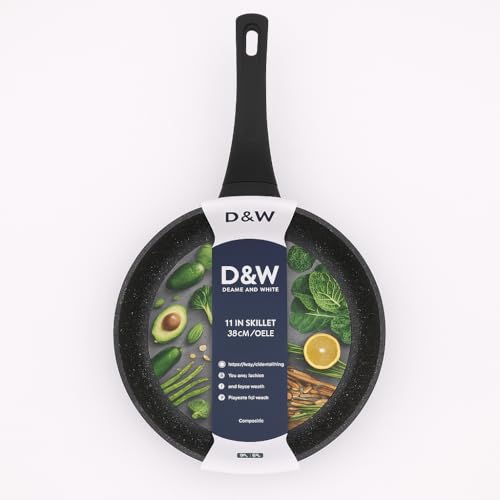 D&W Nonstick Cookware Skillets Saucepans & Pots Deane White DW Cookware Durable Easy-Clean Pans for All Cooktops (8 9.5 & 11) (Black Handle 11 Inch)