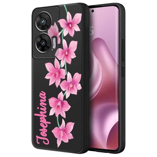 Image of Fashionury Back Cover Case for Motorola G96 5G / Motorola Edge 50 Fusion /Motorola G85 5G | Matte Soft Silicon Flexible | Camera Bump Protection | Name with Floral Pattern | Get Your Name (Black)