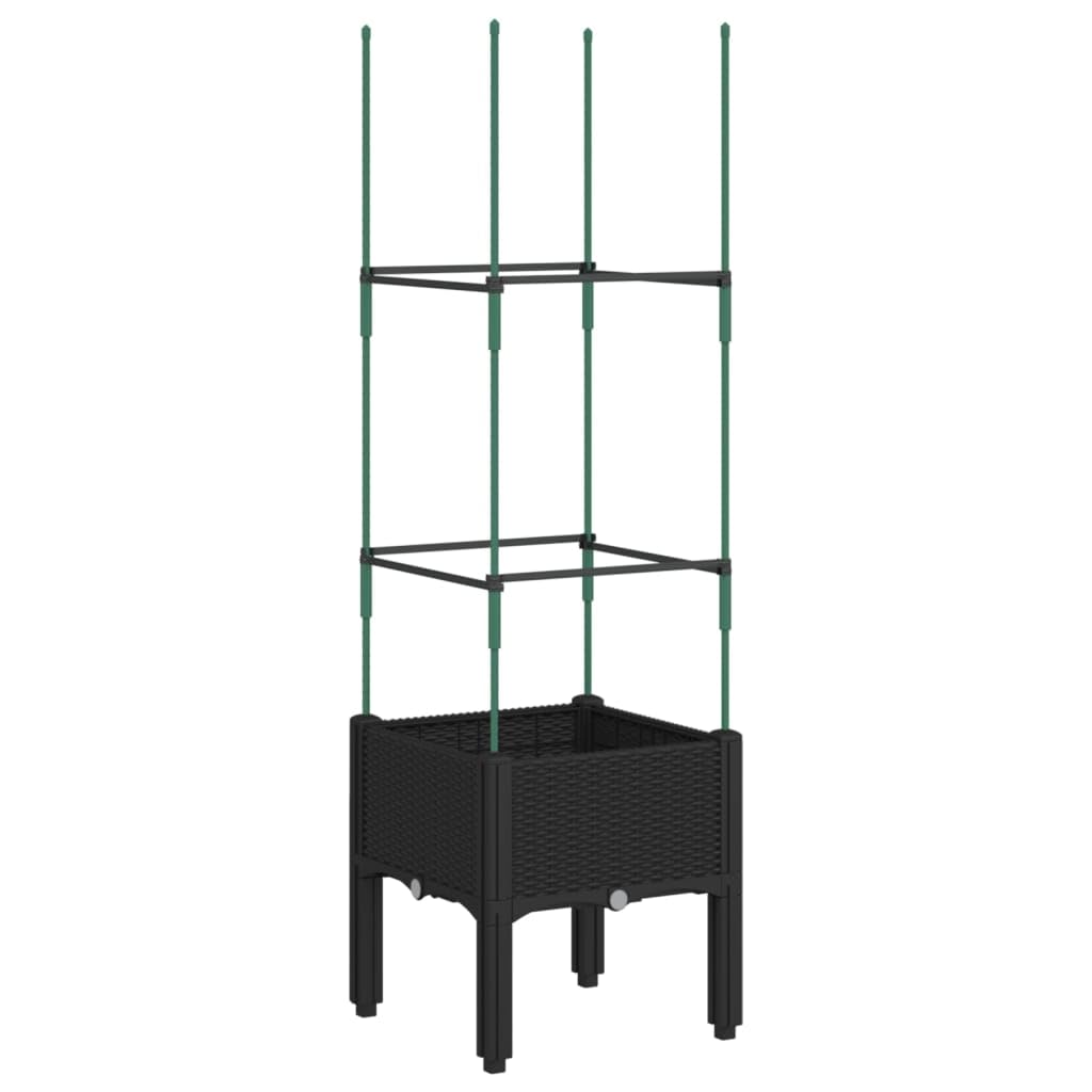 Rankhilfe Pflanzkübel Schwarz 40x40x142,5 cm PP Rattan-Optik Blumentopf mit Spalier für Tomaten Rosen Balkon Garten und Terrasse