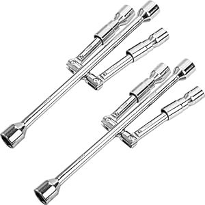 Hedume 2 Pack 14 Inches Universal Folding Lug Wrench, 4-Way Foldable Cross Wrench, Sliding Lug Wrench