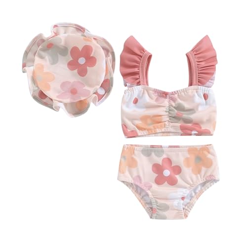 pengnight Toddler Baby Girl Swimsuits Sleeveless Floral Print Bikini Sets Summer Beach 3 Piece Bathing Suit (Colorful, 12-18 Months)