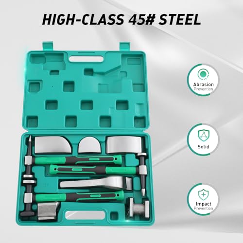 GDNTMU Auto Body Repair Kit, 9-Piece Car Repair Hammer & Dolly Kit | Heavy-Duty Auto Body Hammer w/Portable Toolbox for Auto Body Repair