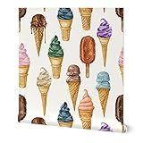 Spoonflower Peel & Stick Wallpaper Swatch - Summer Ice Cream Colorful Watercolor Treat Desserts Custom Removable Wallpaper