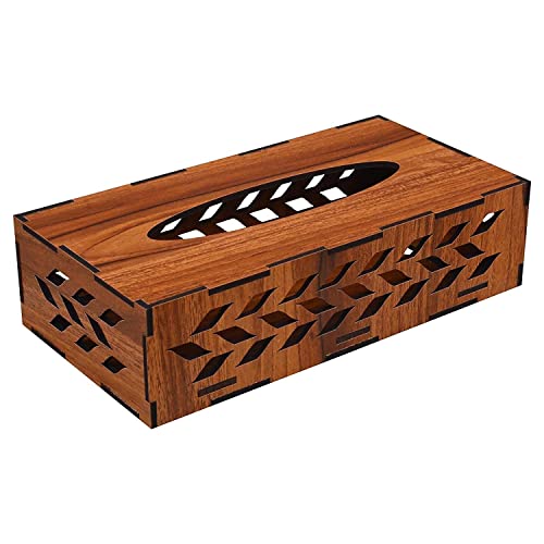 Image of KBR Wooden Tissue Paper Box | Decorative and Stylish Wooden Tissue Holder Stand for Car, Home, Office Desk, Resturant and Cafeteria (Rectangle)