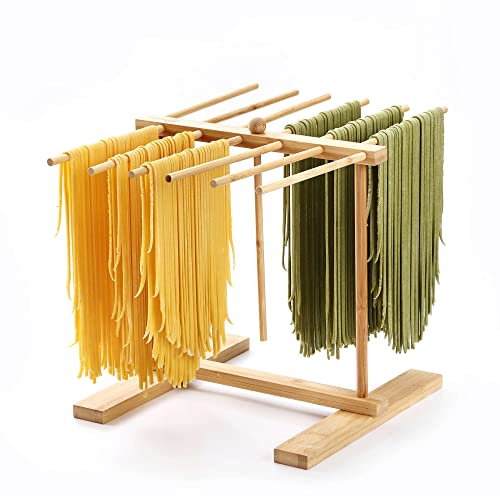 Comparison: Best Pasta Drying Rack 9 8SOM Bamboo Pasta Drying Rack with Transfer Wand and 12 Bars, Easy to Transfer for Drying Pasta and Cooking, Special Suspension Design for Large Storage