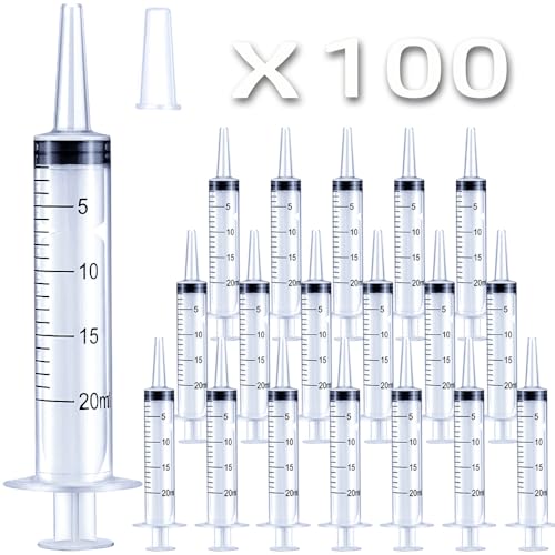100 Packs 20ml Plastic Syringe, with Cover Cap, Large Syringes for Liquid Jello Shots, Measuring, Watering, Refilling, Feeding