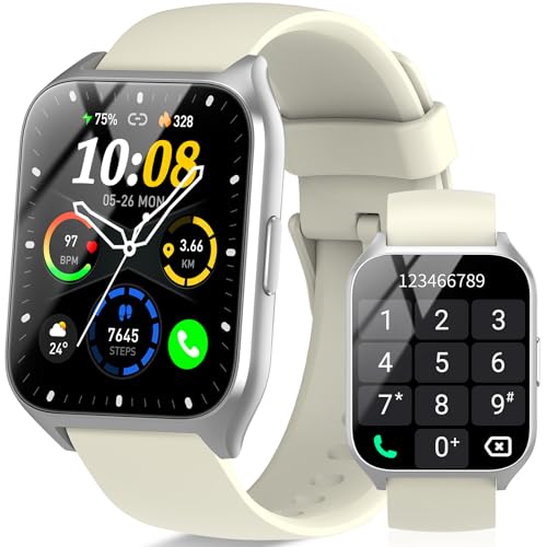 Reloj Inteligente Hombre, 1.85' Smartwatch con Llamadas Bluetooth, Podómetro/Pulsómetro/Monitor de Sueño, Impermeable IP68 Smart Watch, 110+ Modos Deportivos Pulsera Actividad para Android iOS Blanco