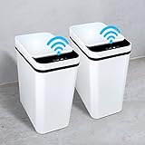 BIGEBAN 2 Pack Touchless Bathroom Trash Can with Lid, 2.5 Gallon Slim Smart Garbage Can, Automatic M