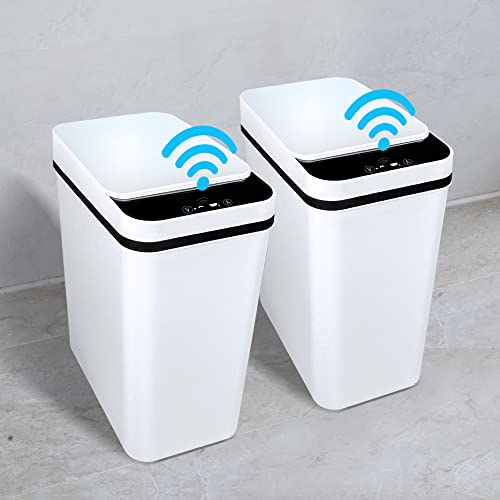 Bigeban 2 Pack Touchless Bathroom Trash Can With Lid, 2.5 Gallon Slim Smart Garbage Can, Automatic Motion Sensor Trash Can For Bathroom, Kitchen, Office, Bedroom, Living Room, Toilet (White) #TOP1