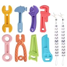 Yinghezu 8 Pack Chew Baby Teething Toys for 0-12 Months, Freezable BPA Free Silicone Baby Molar Teether Chew Toys, Hammer Wrench Spanner Pliers Hand Saw Shape Baby Girls Boy Car Seat Toy