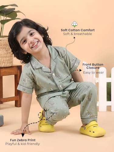 Image of POLKA TOTS 100% Pure Cotton Half Sleeve Night Suit for Kids, Girls & Boys | Cotton Pyjama Set | Unisex Night Dress for Children | Night Suit for Girls |Sleepwear for Kids | Winter Night Dress for Boys