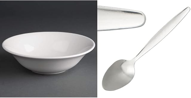 Olympia Athena Oatmeal Bowls 153mm (Pack of 12) & C121 Kelso Teaspoon (Pack of 12)