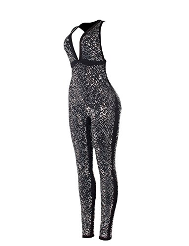 Sedrinuo Women Deep V Neck Sequin Rhinestone Jumpsuit Sleeveless Clubwear Party One Piece Romper,Black,8/10 #TOP4
