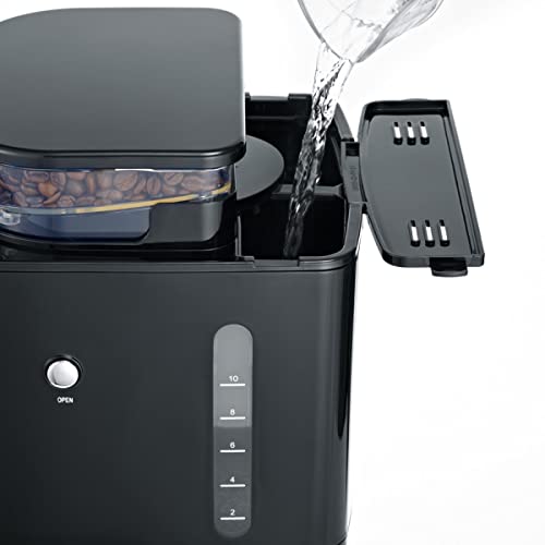 Miniatura 6 de Severin - Cafetera De Goteo Con Molinillo Para 10 Tazas, Cafetera De Filtro Cafetera Americana Con Jarra De Cristal De 1l, Pantalla Led Con Temporizador, Acero Inoxidable Negro, Ka 4810