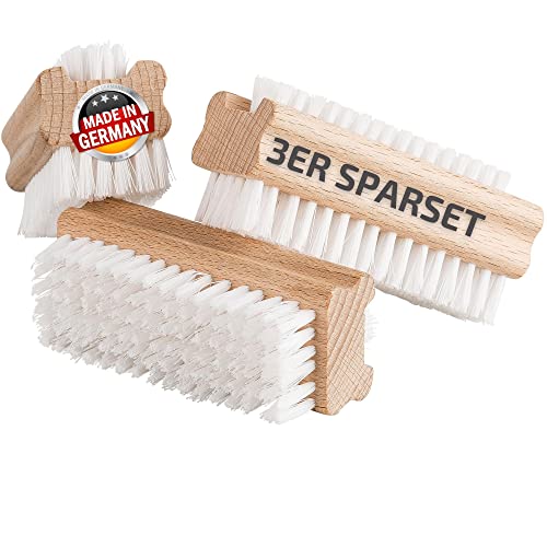Nagelbürste Holz mit stabilen Borsten (3 Stck.) Handbürste aus Buchenholz / robuste Borsten (PPN) / hart und weich / gute Reinigung als Handwaschbürste Handwerkerbürste / Made in Germany Cover