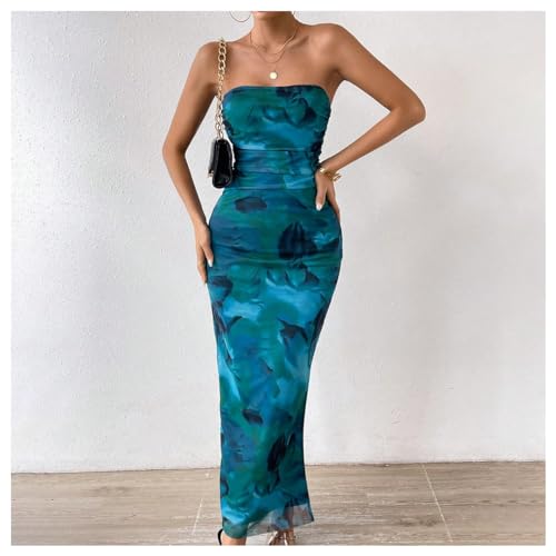 Image of GORGLITTER Women's Floral Strapless Bodycon Wedding Guest Dress Vacation Summer Birthday Tropical Maxi Long Sun Dresses
