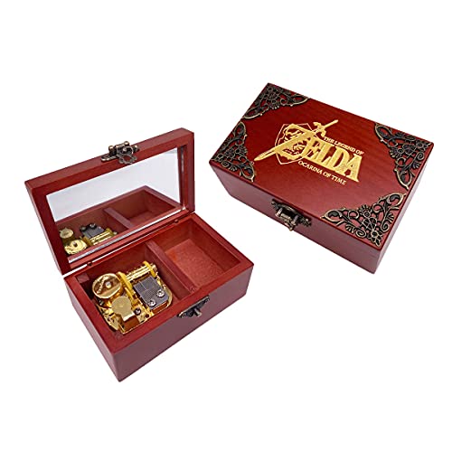 Youtang Bijoux Boîte à musique avec miroir Boîte à musique en bois sculpté Boîte-cadeau à remonter (Mélodie : Chant des tempêtes d'Ocarina of Time,...