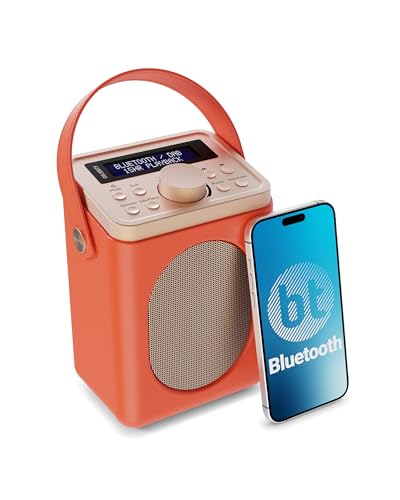 Portable DAB+ Radio with Bluetooth | 15 Hour Battery Playback and Mains Powered | Dual Alarm & Snooze Function | 20+ Presets, LED Display, FM, Headphone Jack | MAJORITY Little Shelford (Red)