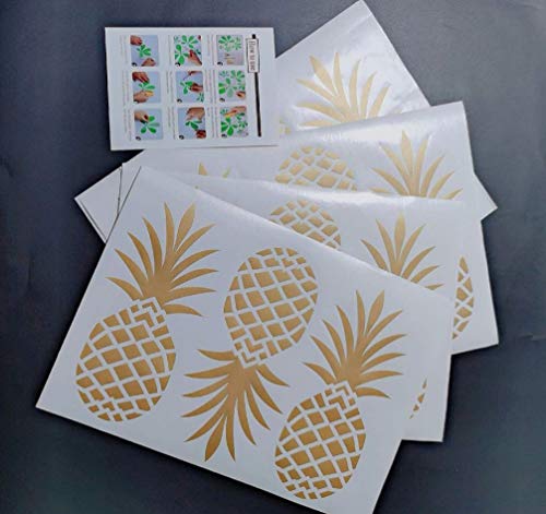 Pineapple Wall Decal Large 12 Set Pineapples Sticker/Home Decor Nursery Kids Bedroom Vinyl Wall Decal Mural (8"H X 3.5"W/Each) (Gold) #TOP2