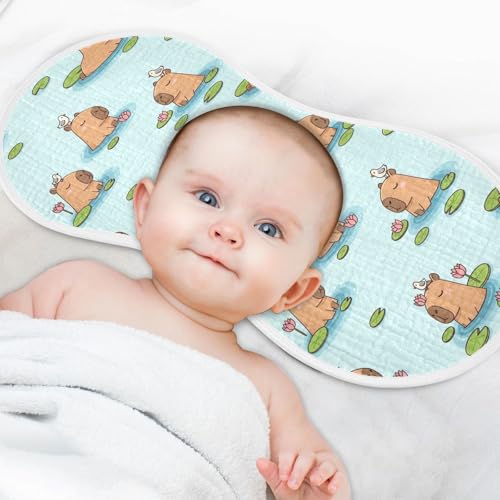 J JOYSAY Capybara Flowers Bird Blue Baby Burp Cloths for Boys Girls Large 22''x11'' Cotton 4 Layer Milk Spit Up Rags for Newborn one sizex24