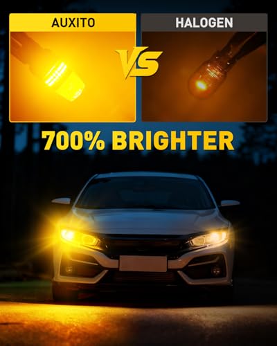 Image of AUXITO 7440 7443 LED Bulb Amber Yellow Turn Signal Lights, 700% Brighter 7441 7444 T20 992 WY21W LED Bulbs with Projector for Parking Blinker Tail Brake Signal DRL Marker Light, Pack of 2