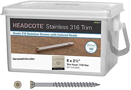 Type 316 Headcote Trim Screws - #8 x 2-1/2" - #54 Warm GraySALT WATER SAFE - Type 316 Stainless Steel - 350 Pc Deck Pack for 100 sq. ft.