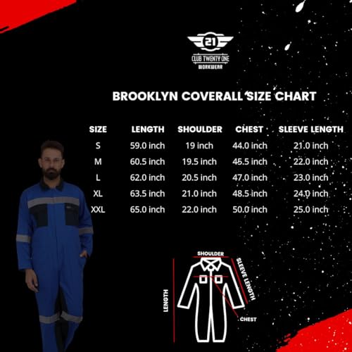 Image of Club 21 Men's Coverall Cotton 210 GSM Boiler Suit for Industrial Purpose, Cotton Breathable Workwear Overall Suit for Men