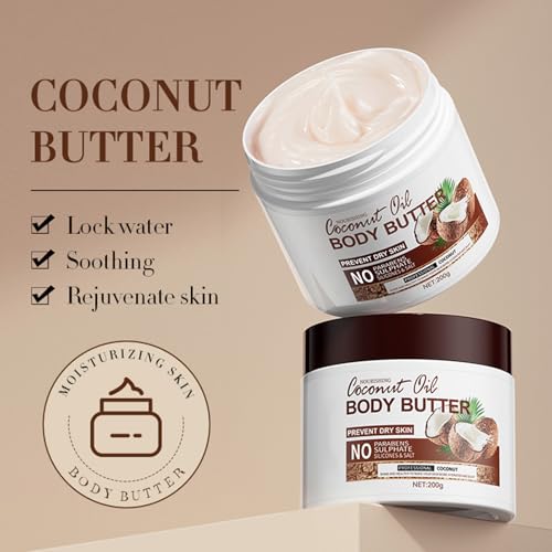 200g Coconut Body Butter - Natural Coconut Body Cream - Body Butter for Women - Body Lotion for Dry Skin - Coconut Moisturiser - Coconut Body Oil for Lock Watery & Smooth & Rejuvenate Skin - Image 3