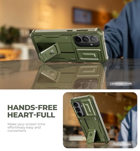 Image of Dexnor for Samsung Galaxy S26 Case with Upgraded Slide Camera Cover & 2 Front Frames & Built-in Screen Protector & Kickstand, Heavy-Duty Rugged Case Full-Body Protective Cover(2026),6.3 inch,Army Green