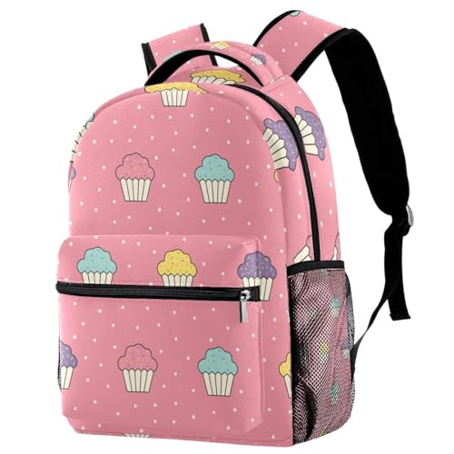 Sac à dos d'école ergonomique 29.4x20x40cm motif cupcakes rose résistant