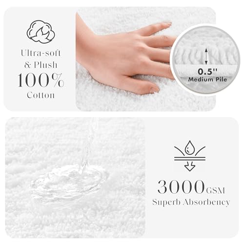 Madison Park Splendor Reversible 100% Cotton Tufted Bathroom Rug-3000 GSM Hotel Quality Luxurious Plush Medium Pile Bath Mat Absorbent, Quick Dry, Shower Room Décor, 21x34, White - Image 4