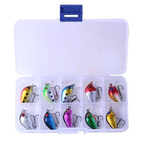 LIUYUNE, 10pcs 1.5g Mini Crank Fishing Lure Bait Set Kit Case Storage Box Crankbait