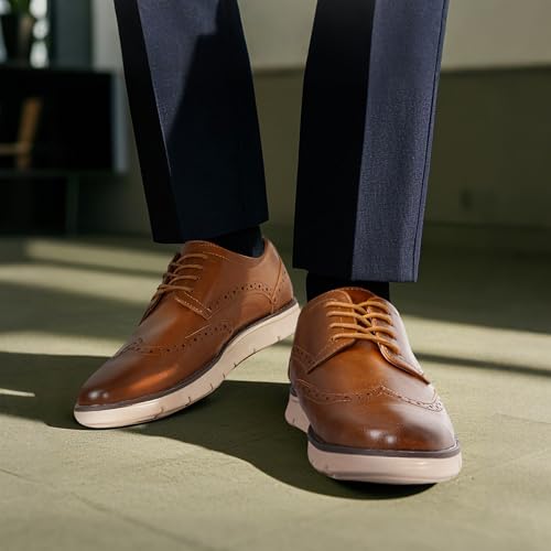 Image of Jousen Mens Dress Shoes Comfortable Business Casual Sneakers | Casual Dress Shoe Style Classic Plain-Toe Oxford Design Removable Footbed Work & Office Wear