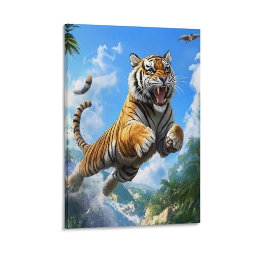 Toile de tigre moderne pour décoration murale de salon chaleureux