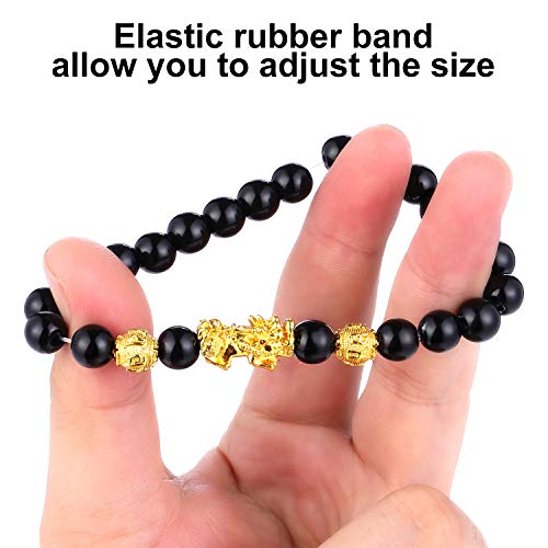 Hicarer 6 Pieces Feng Shui Bracelets Pixiu Wealth Luck Beaded Bracelets Chinese Pi Yao Dragon Charm Elastic Bracelet Amulet Bracelet For Men Women #TOP2