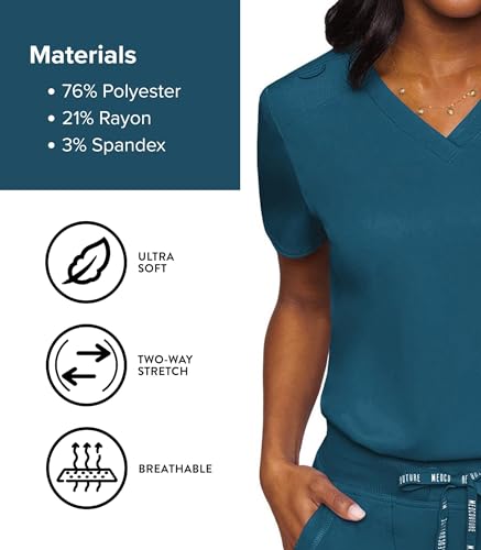 Image of Med Couture Women's V-Neck Scrub Top, Modern Fit Tuck-in Top with Stretchy Rib-Knit Shoulders and Chest Pocket - MC7448