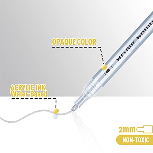 Silver Paint Pen Acrylic Markers: 8 Pack Acrylic Silver Metallic Marker Pens For Art Project, Drawing, Rock Painting, Stone, Ceramic, Wood, Cards Writing, Canvas Diy Craft Water-Based Paint Pen Set #TOP2