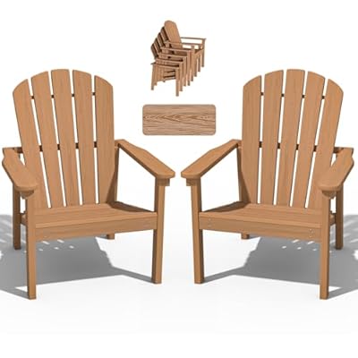 nevilywood Stackable Adirondack Chair - All-Weather HDPE Outdoor Patio Chair - Durable and Space -Saving Design for Easy Storage - Ideal for Porch, Lawn, or Garden-Teak