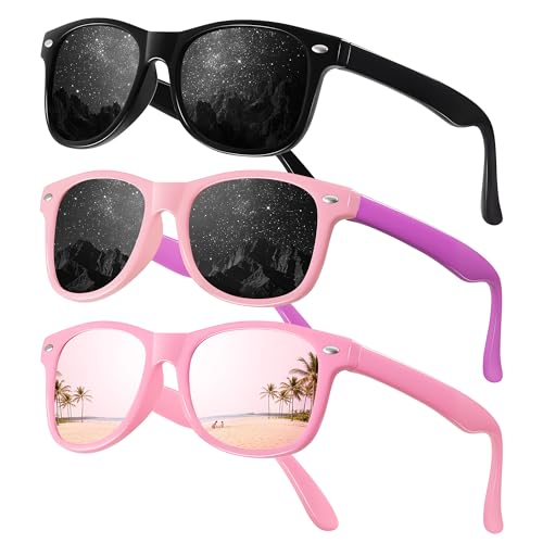 JASPIN Polarized Kids Sunglasses - Toddler Baby Sun Glasses for Girls Boys Age 3-9 with Flexible Frame UV Protection 3 Pack