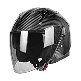 Kaese 3/4 Carbon Fiber Motorcycle Helmet with Dual Lens Shield, DOT Approved Lightweight Full Face Protection for Men Women (M,Gloss Black)